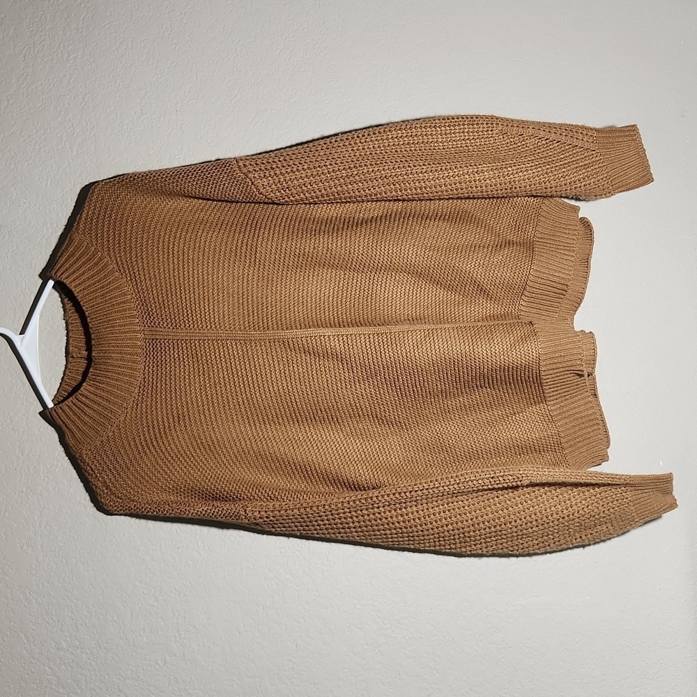Magnolia Sweater Womens Size L Carmel Tan Fuzzies Crochet